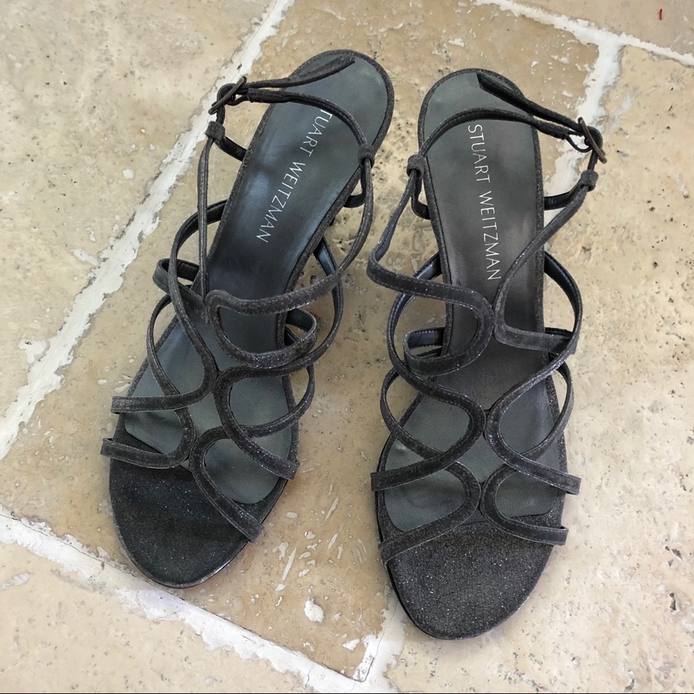 Stuart Weitzman Glitter Ankle Strap Heels Strappy